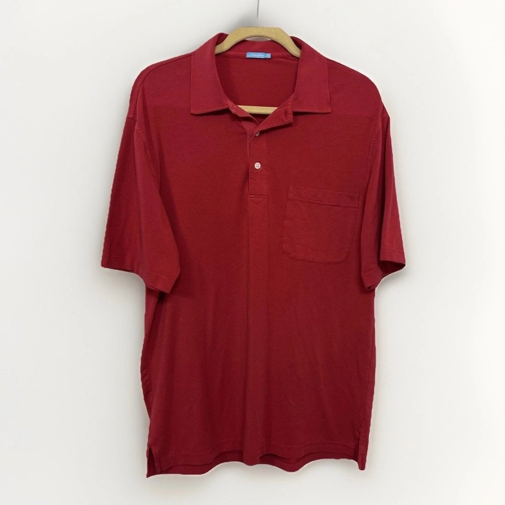 J.McLaughlin Mens Polo Shirt Modal Cotton Spandex Pocket Coral Pink Red Size M
